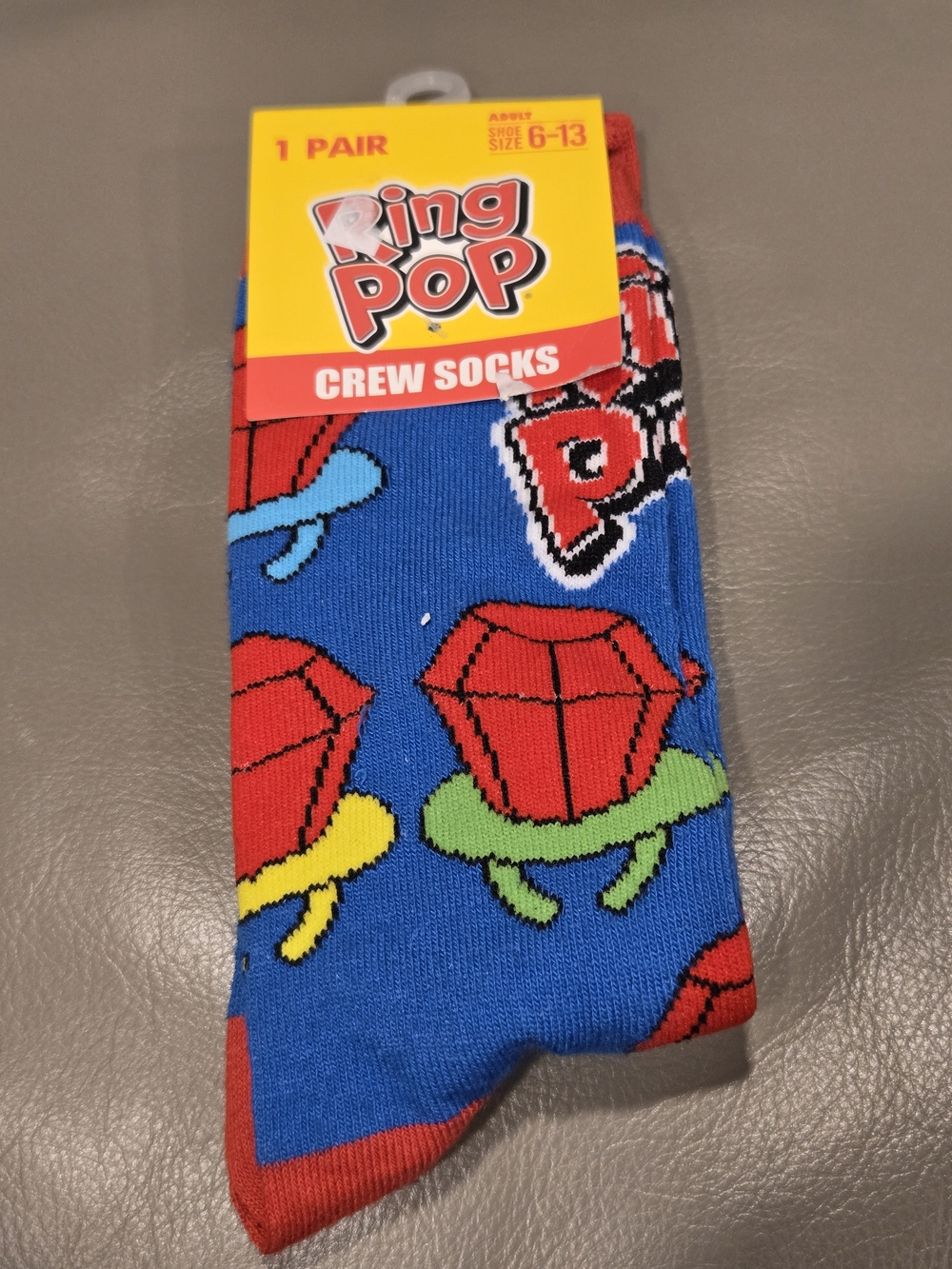 Ring Pop Candy Blue Retro Graphic Novelty Crew Socks NWT Size 6-13